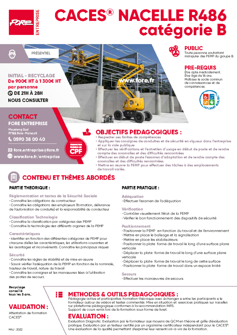 CACES® NACELLE R486 Catégorie B – Fore Entreprise – Formations ...